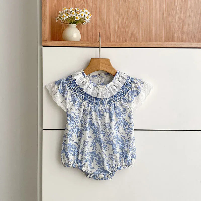 Baby Girl Floral Lace Collar Cotton Romper
