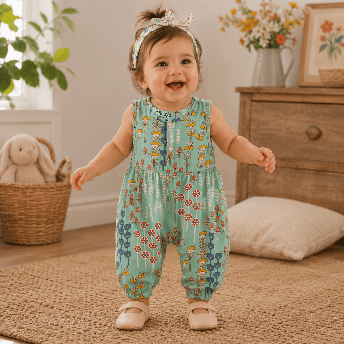 Baby Girl Floral Sleeveless Cotton Romper | Summer Holiday Jumpsuit 0-3T