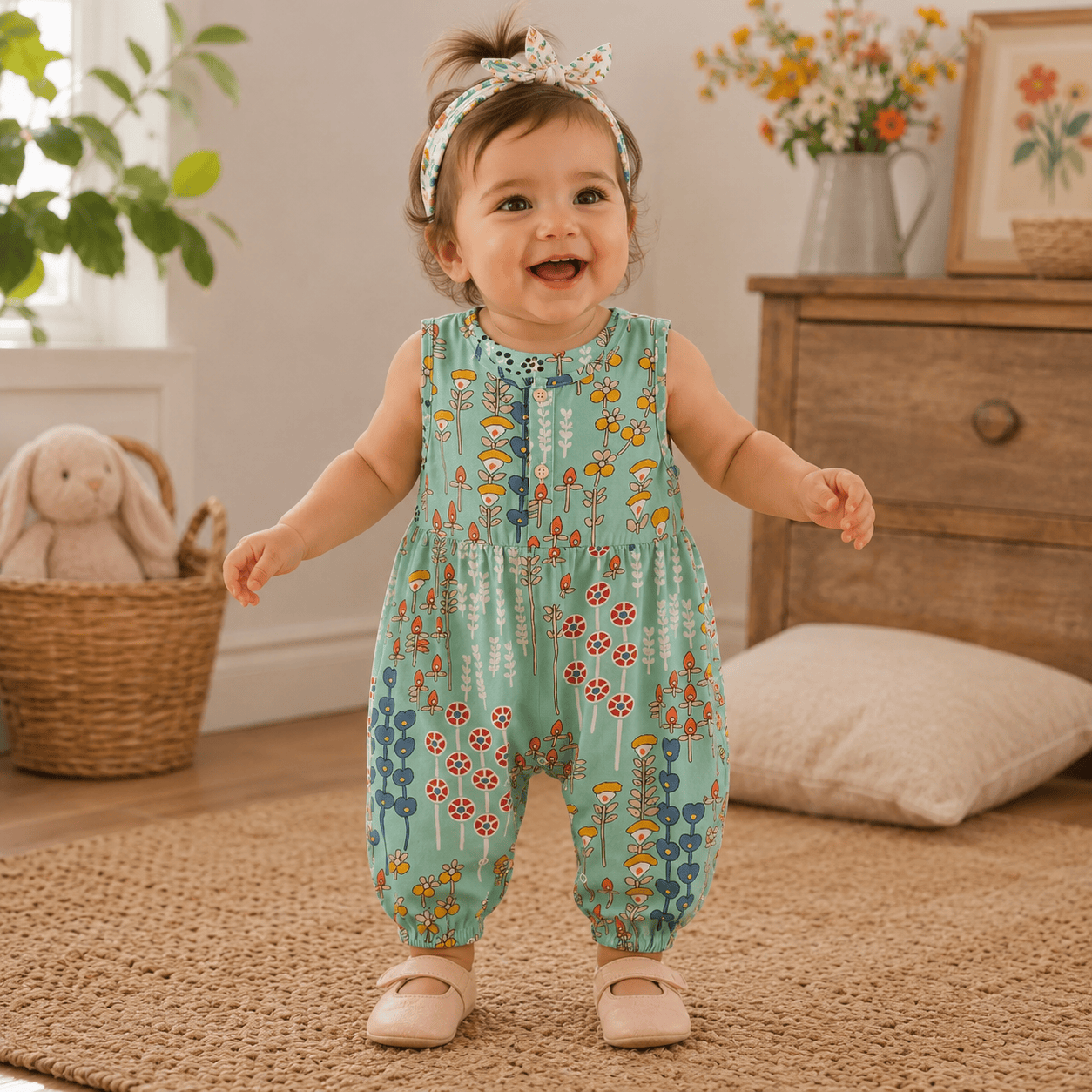 Baby Girl Floral Sleeveless Cotton Romper | Summer Holiday Jumpsuit 0-3T