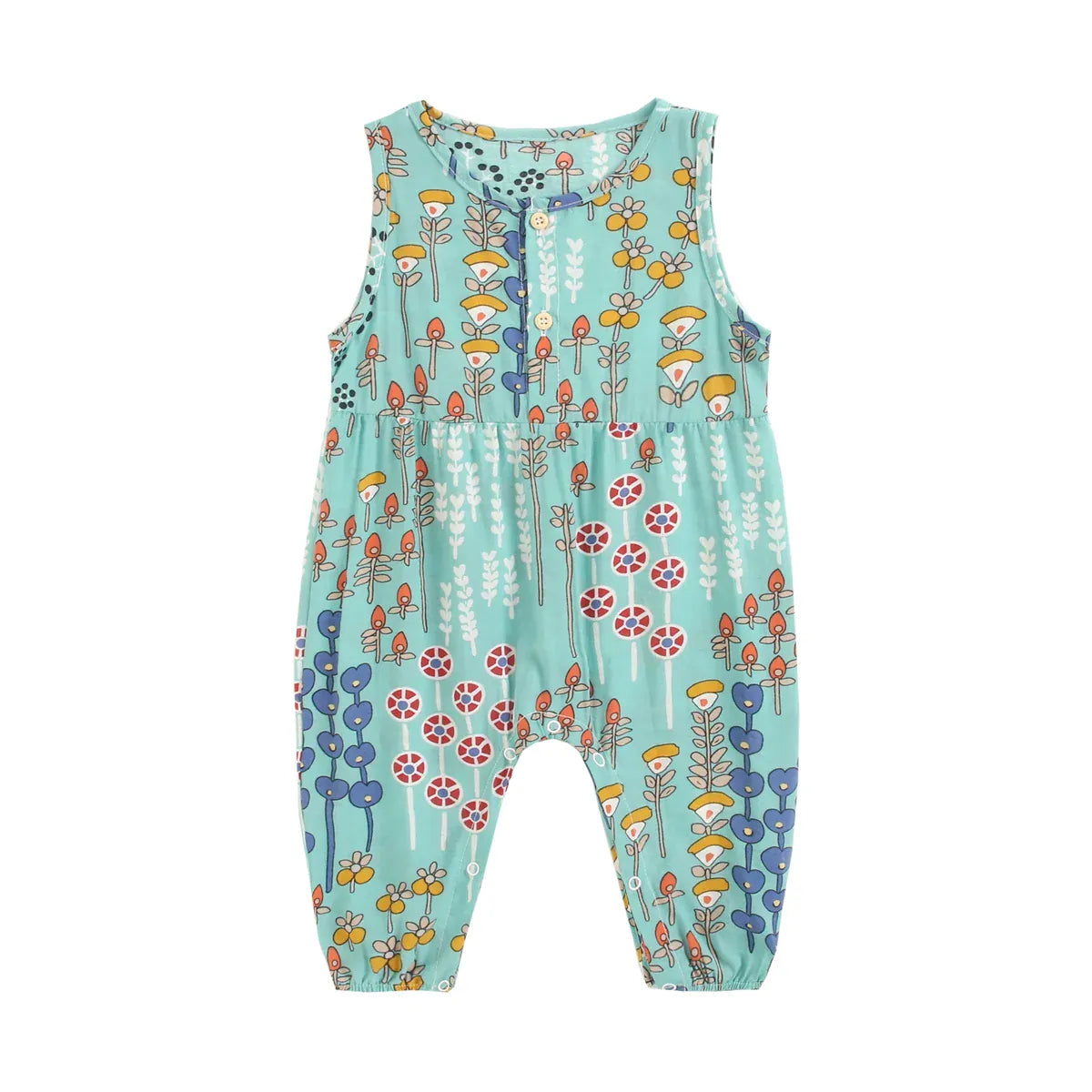 Mint Meadow / 0-6M Baby Girl Floral Sleeveless Cotton Romper | Summer Holiday Jumpsuit 0-3T