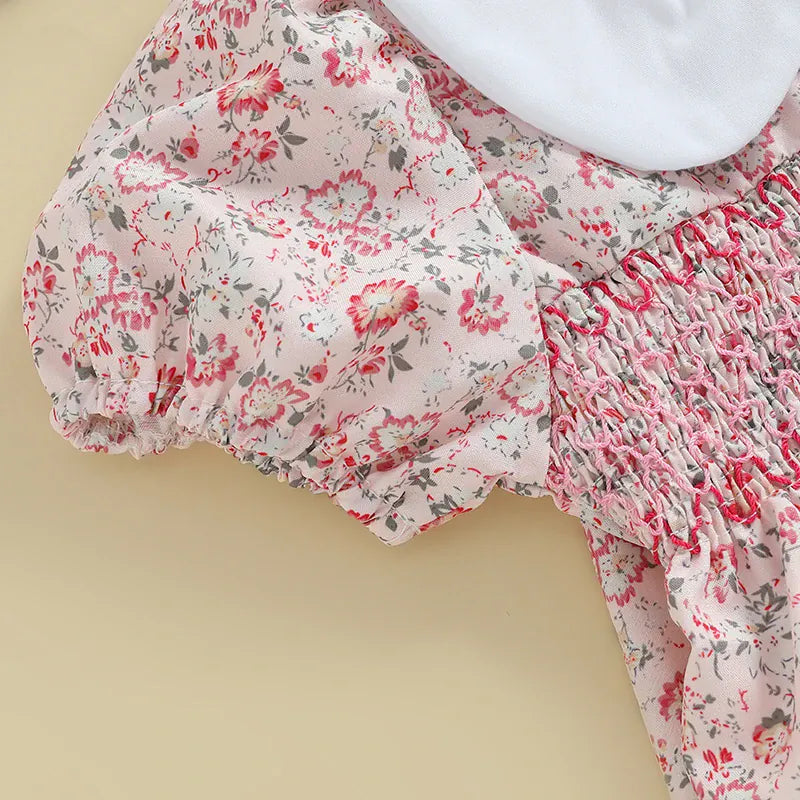 Baby Girl Floral Smocked Doll Collar Puff Sleeve Romper