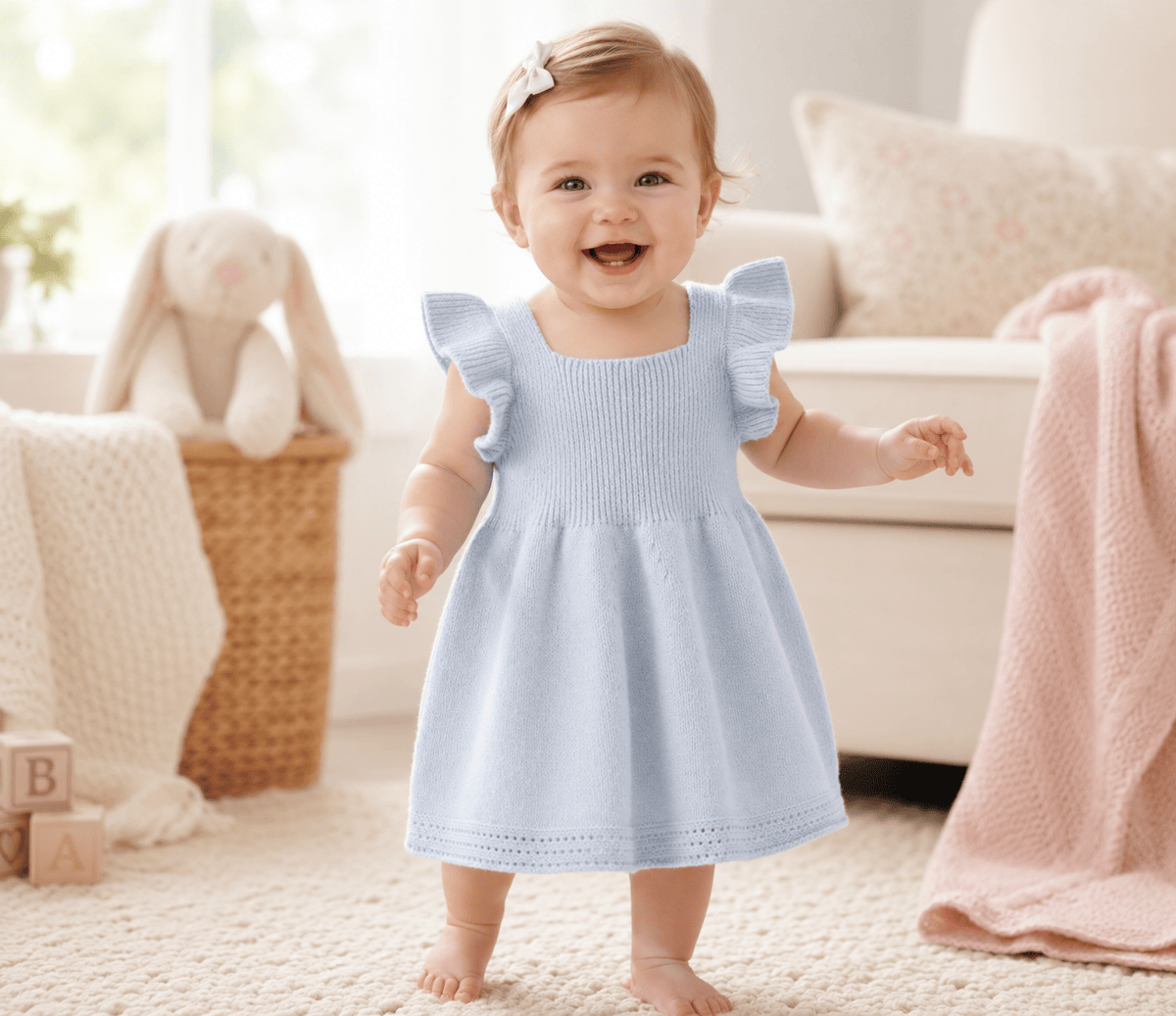 Baby Girl Flutter Sleeve Knit Dress