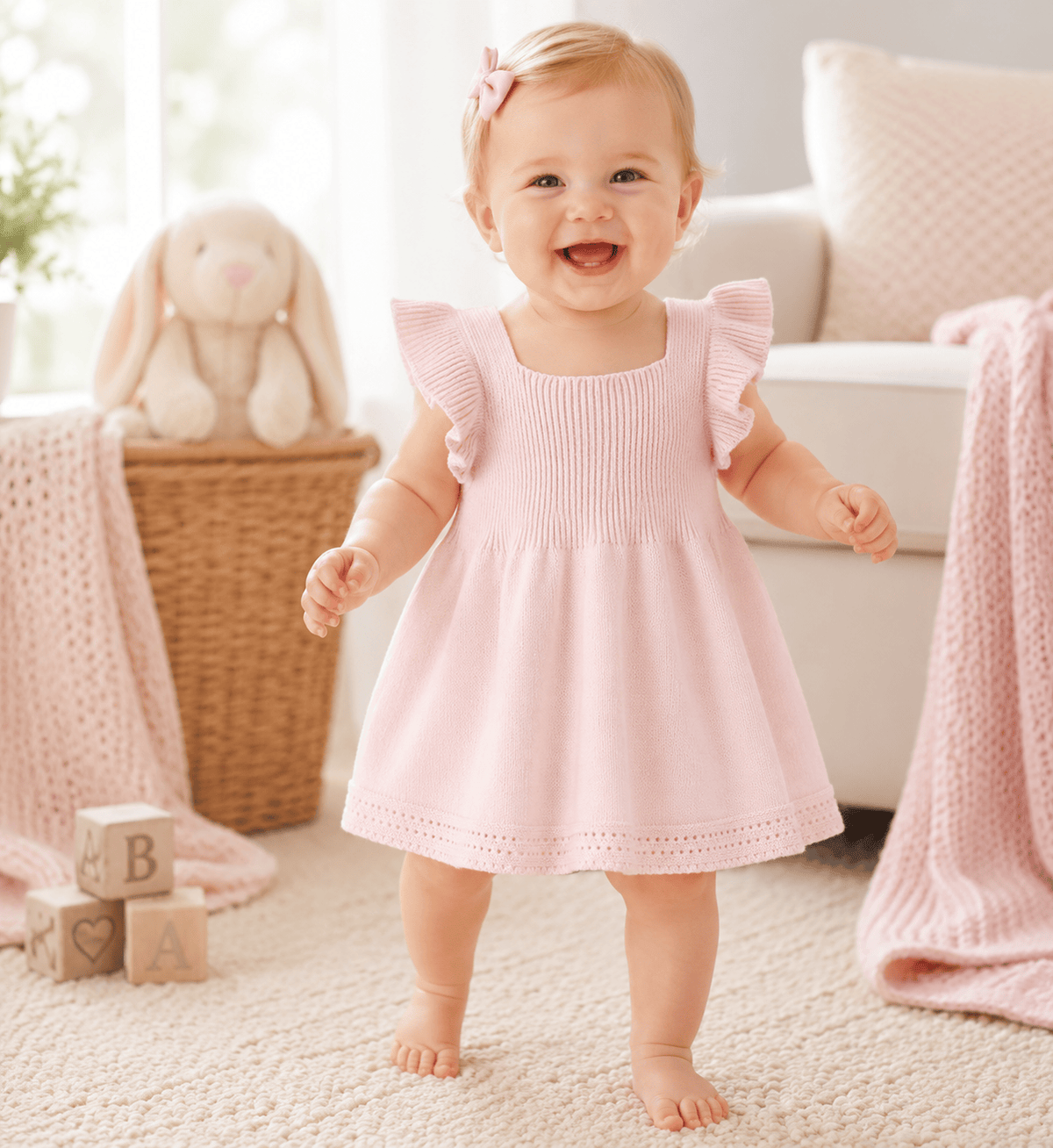 Baby Girl Flutter Sleeve Knit Dress