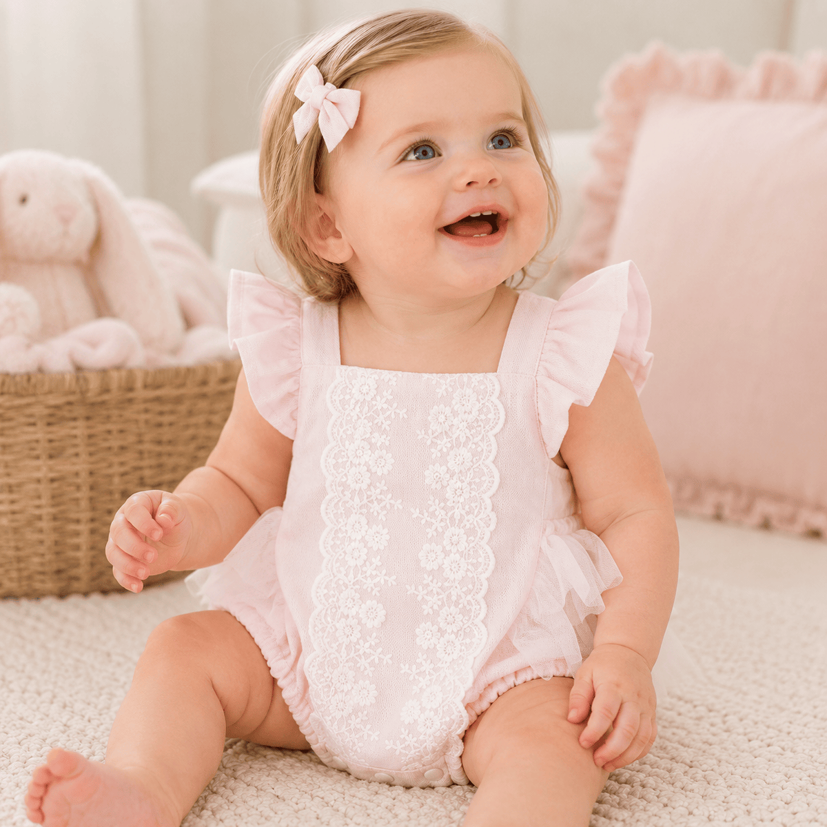 Baby Girl Flying Sleeve Cotton Lace Splicing Romper
