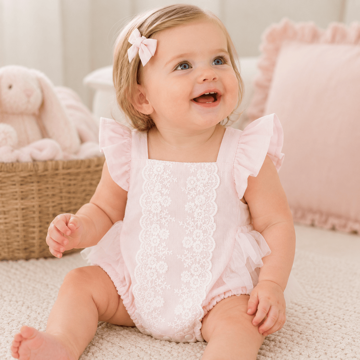 Baby Girl Flying Sleeve Cotton Lace Splicing Romper