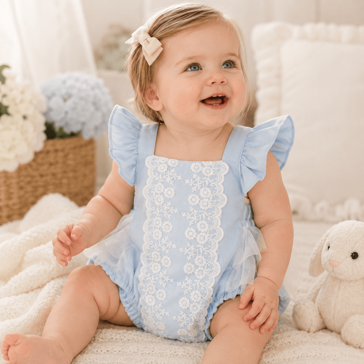 Baby Girl Flying Sleeve Cotton Lace Splicing Romper