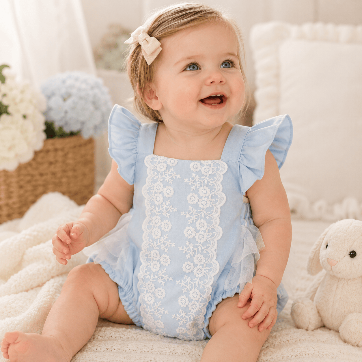 Baby Girl Flying Sleeve Cotton Lace Splicing Romper