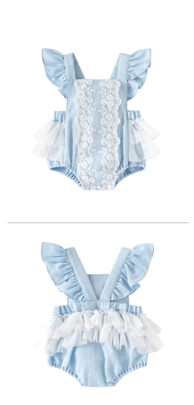 Baby Girl Flying Sleeve Cotton Lace Splicing Romper