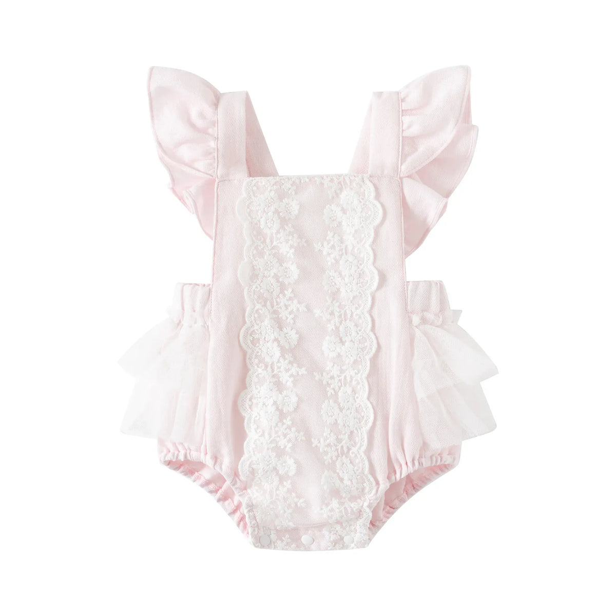 Pink / Newborn Baby Girl Flying Sleeve Cotton Lace Splicing Romper