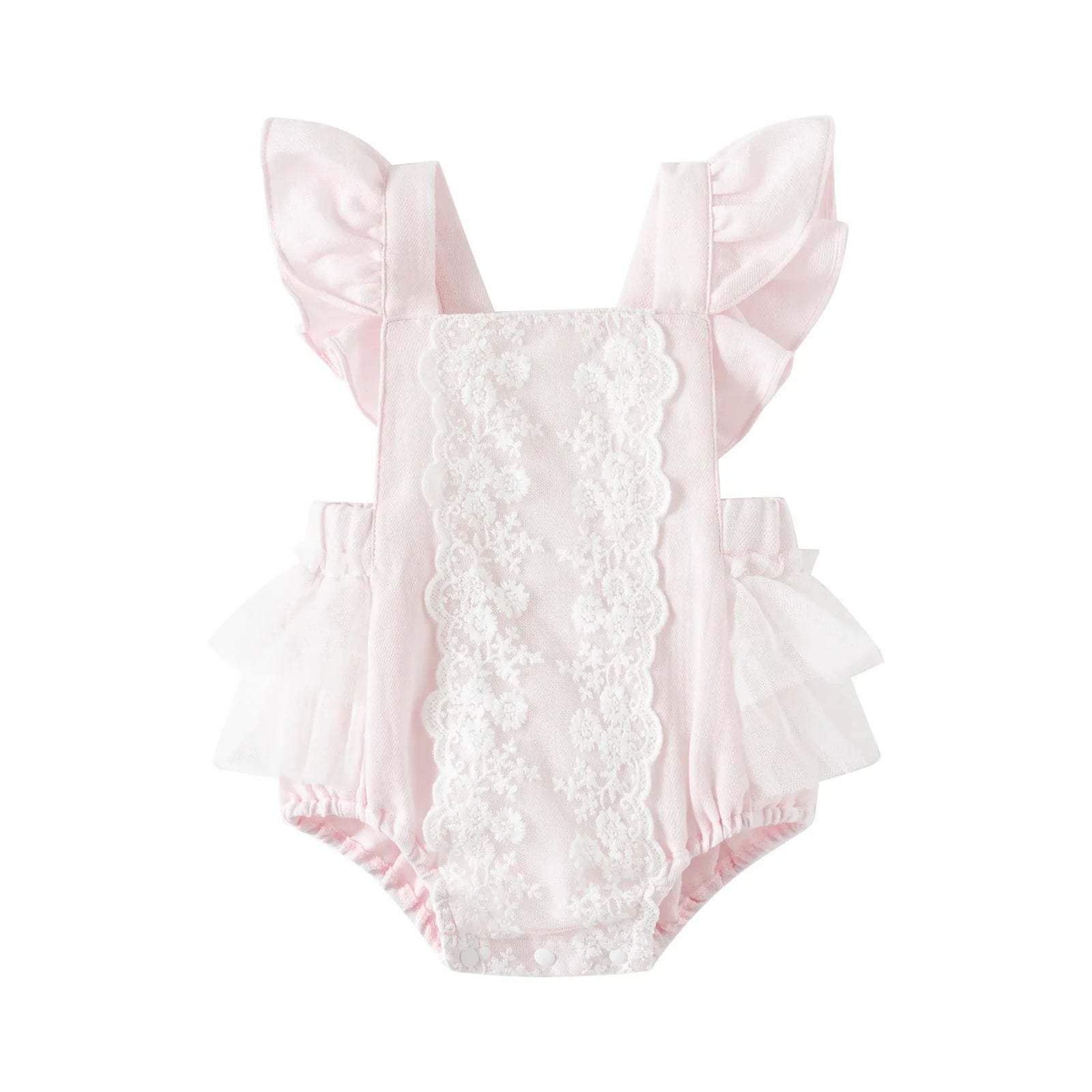 Pink / Newborn Baby Girl Flying Sleeve Cotton Lace Splicing Romper