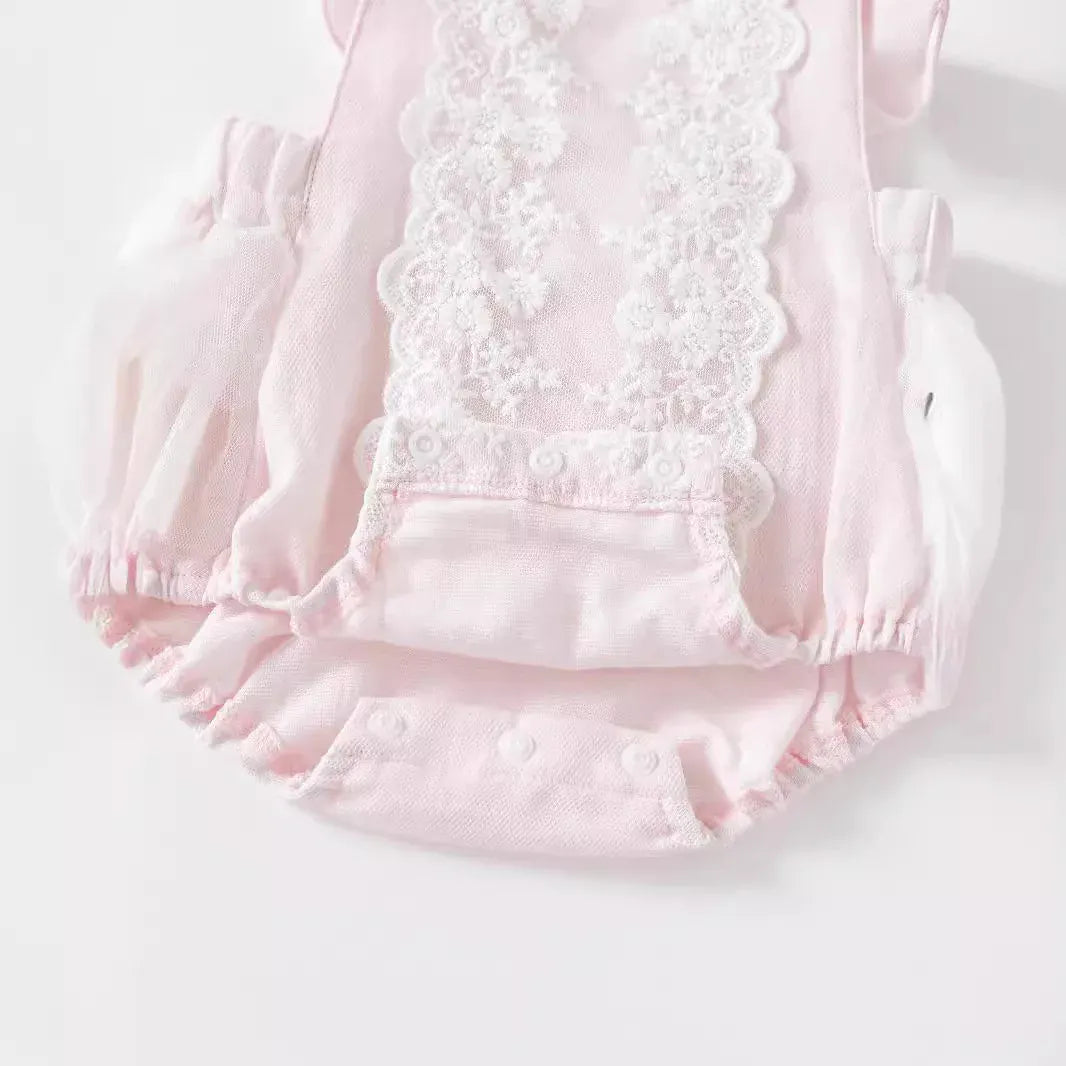 Baby Girl Flying Sleeve Cotton Lace Splicing Romper