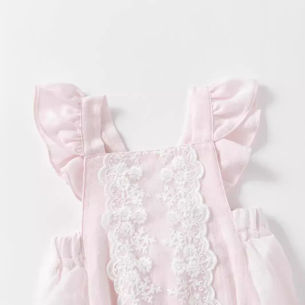 Baby Girl Flying Sleeve Cotton Lace Splicing Romper