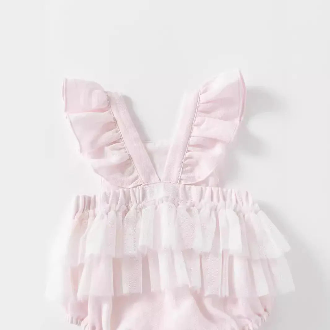 Baby Girl Flying Sleeve Cotton Lace Splicing Romper