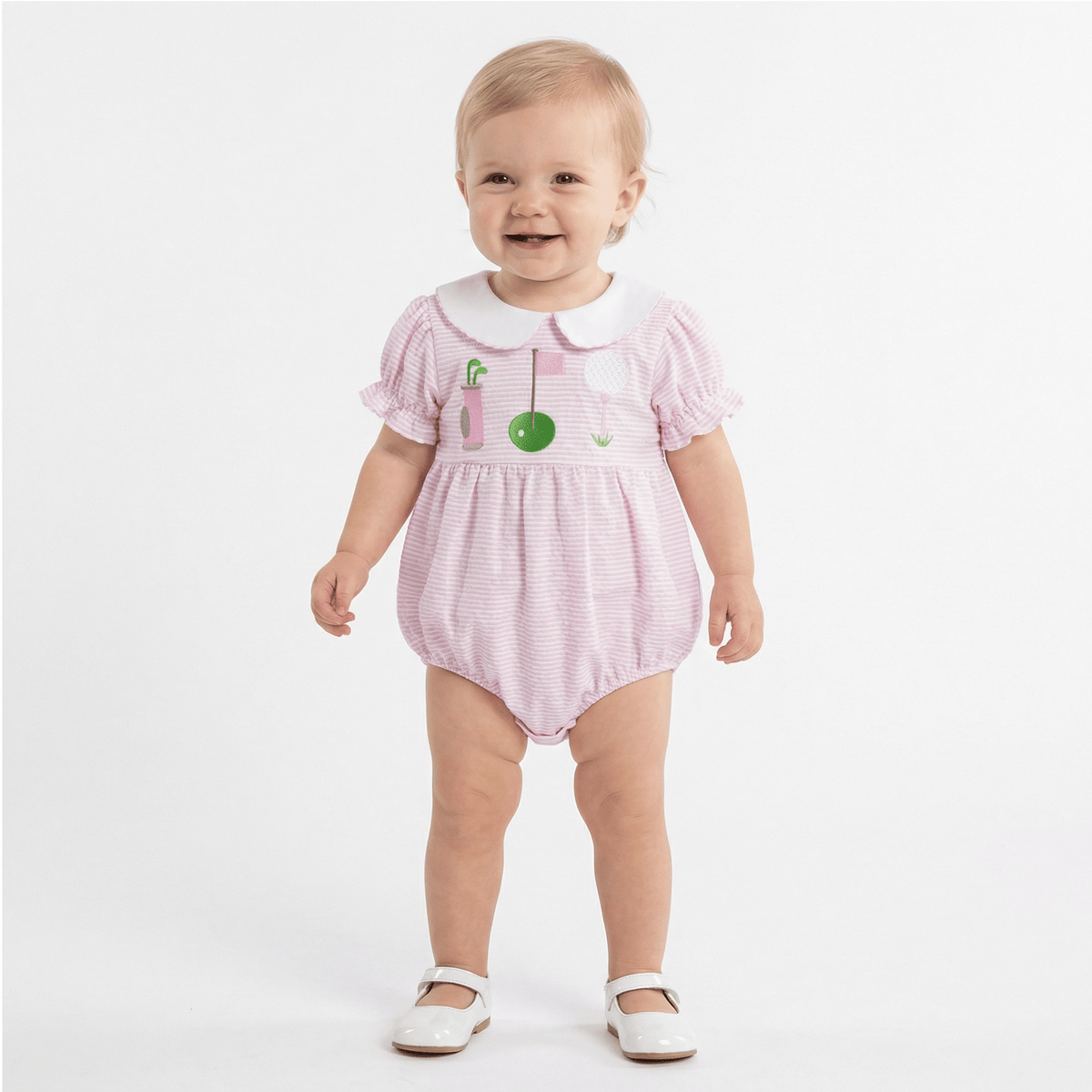 Baby Girl Golf Embroidery Striped Romper