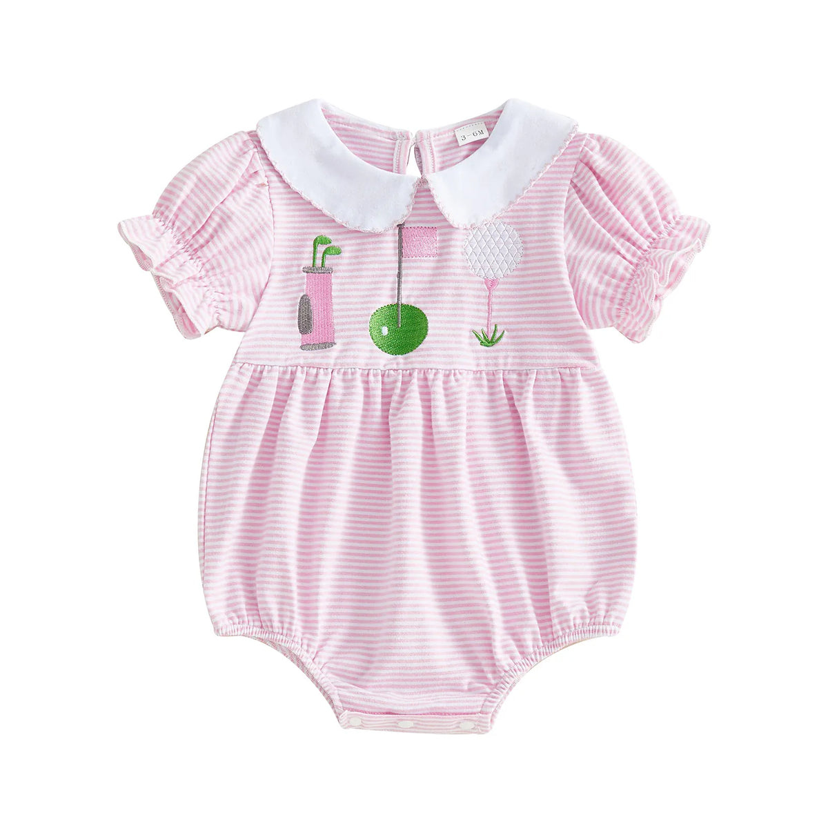Pink / 0-3M Baby Girl Golf Embroidery Striped Romper
