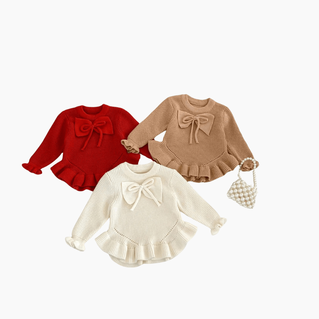 Baby Girl Knitted Sweater Dress with Bow, Brown / 9M Baby Girl Knitted Sweater Dress with Bow, Brown / 9M