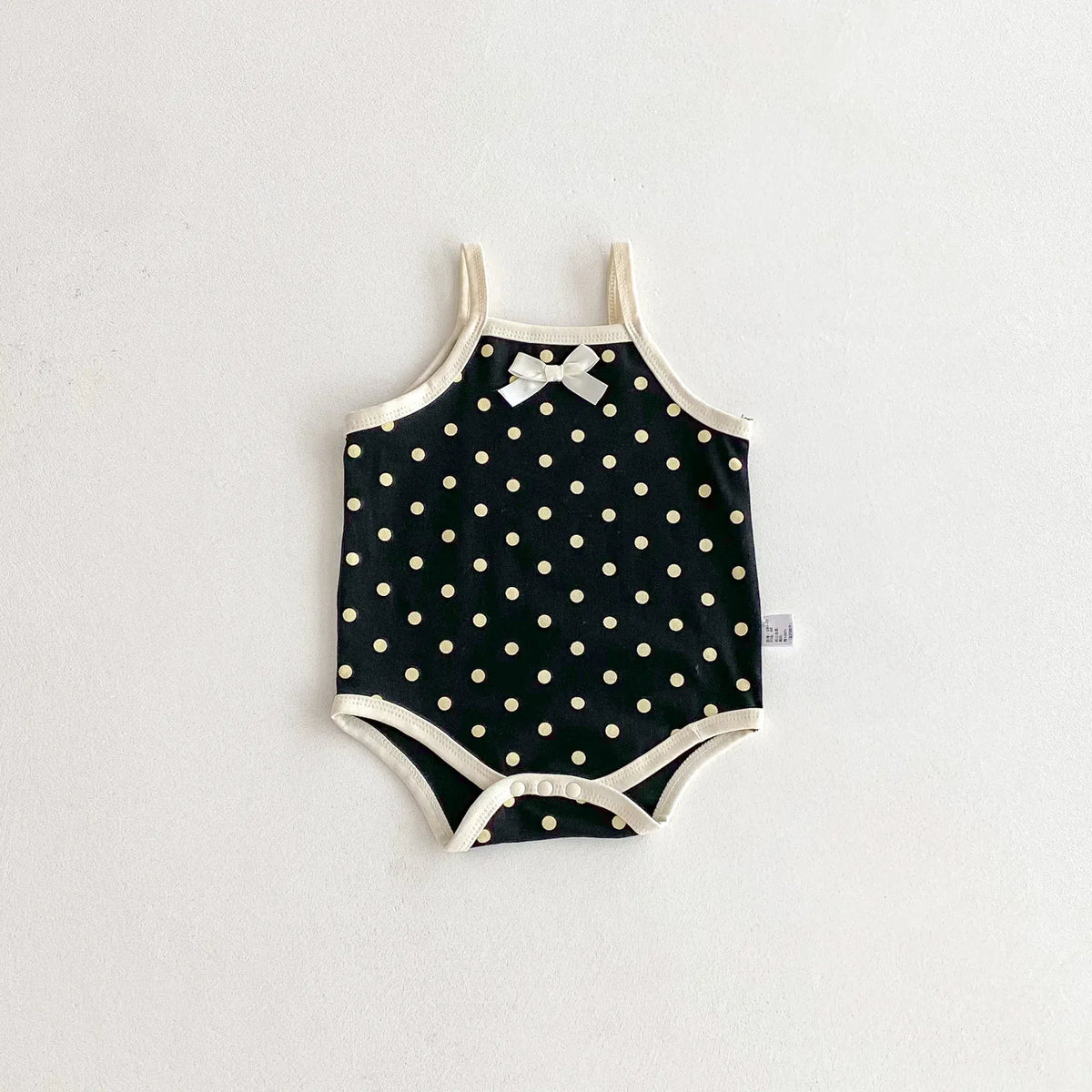 Black / 6M Baby Girl Polka Dot Bow Romper