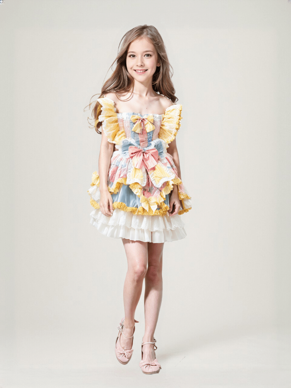 Baby Girl Princess Lolita Birthday Dress, 522Pink Yellow / 16M-2T Baby Girl Princess Lolita Birthday Dress, 522Pink Yellow / 16M-2T