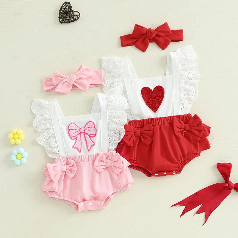 Baby Girl Puff Sleeve Romper Dress & Headband Set