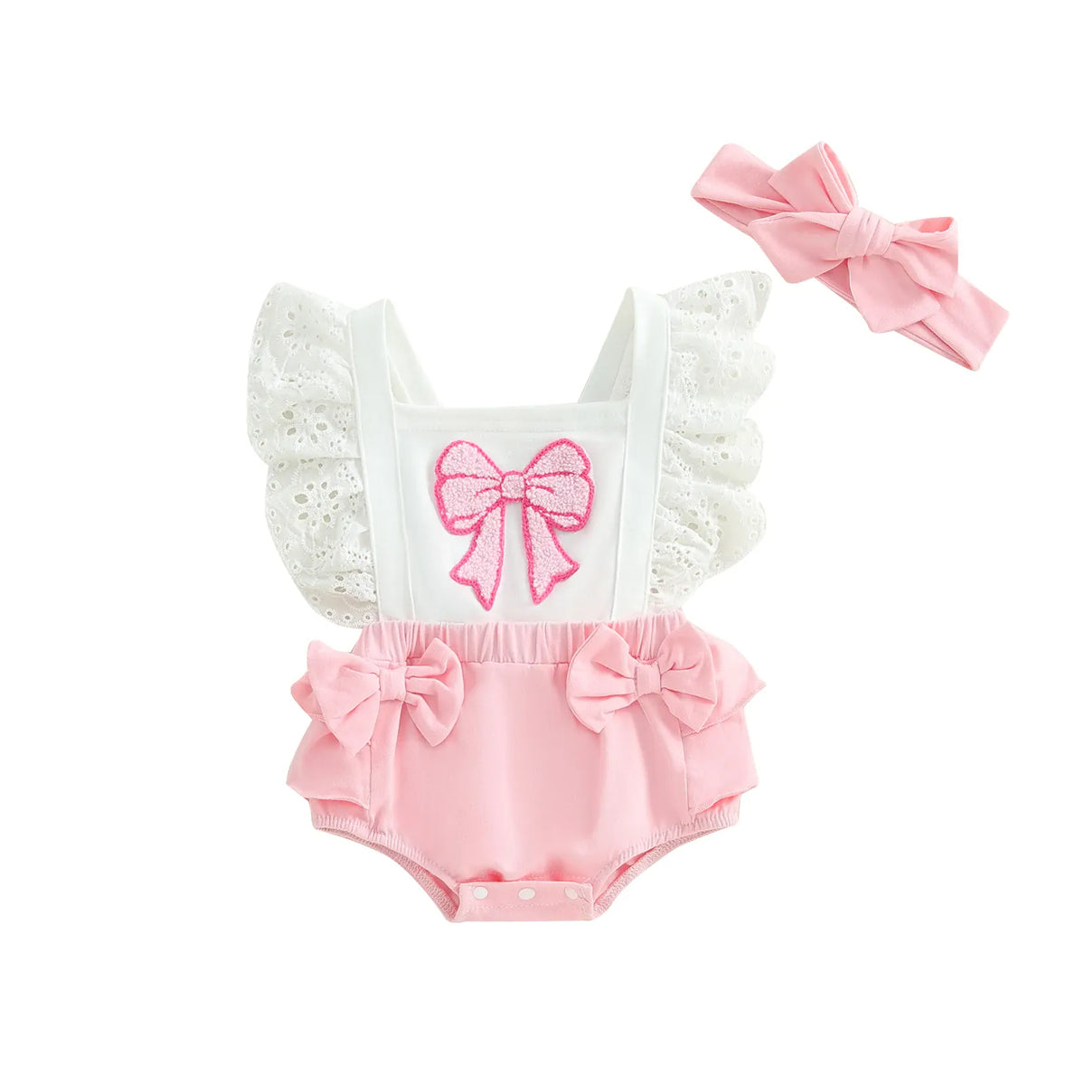 Butterfly Pink / 6-12M Baby Girl Puff Sleeve Romper Dress &amp; Headband Set