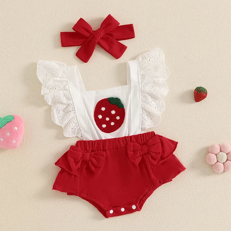 Baby Girl Puff Sleeve Romper Dress & Headband Set
