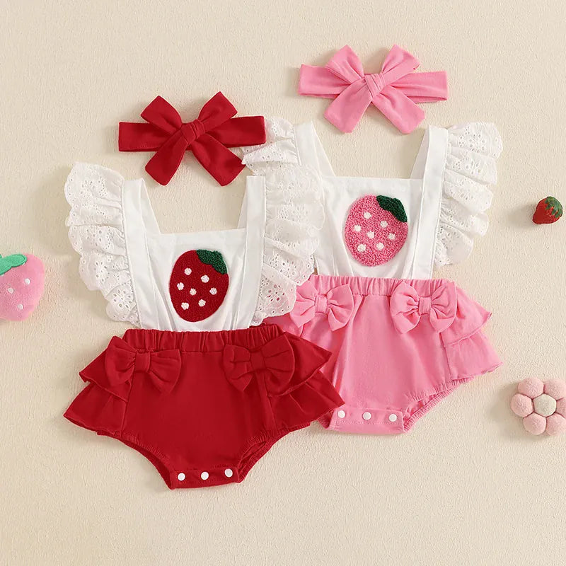 Baby Girl Puff Sleeve Romper Dress & Headband Set