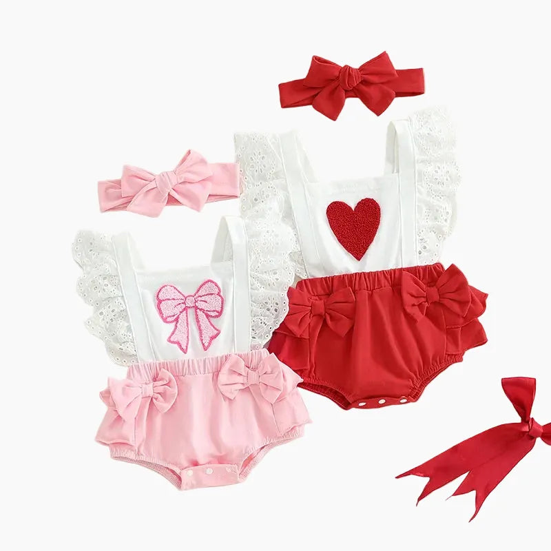 Baby Girl Puff Sleeve Romper Dress & Headband Set