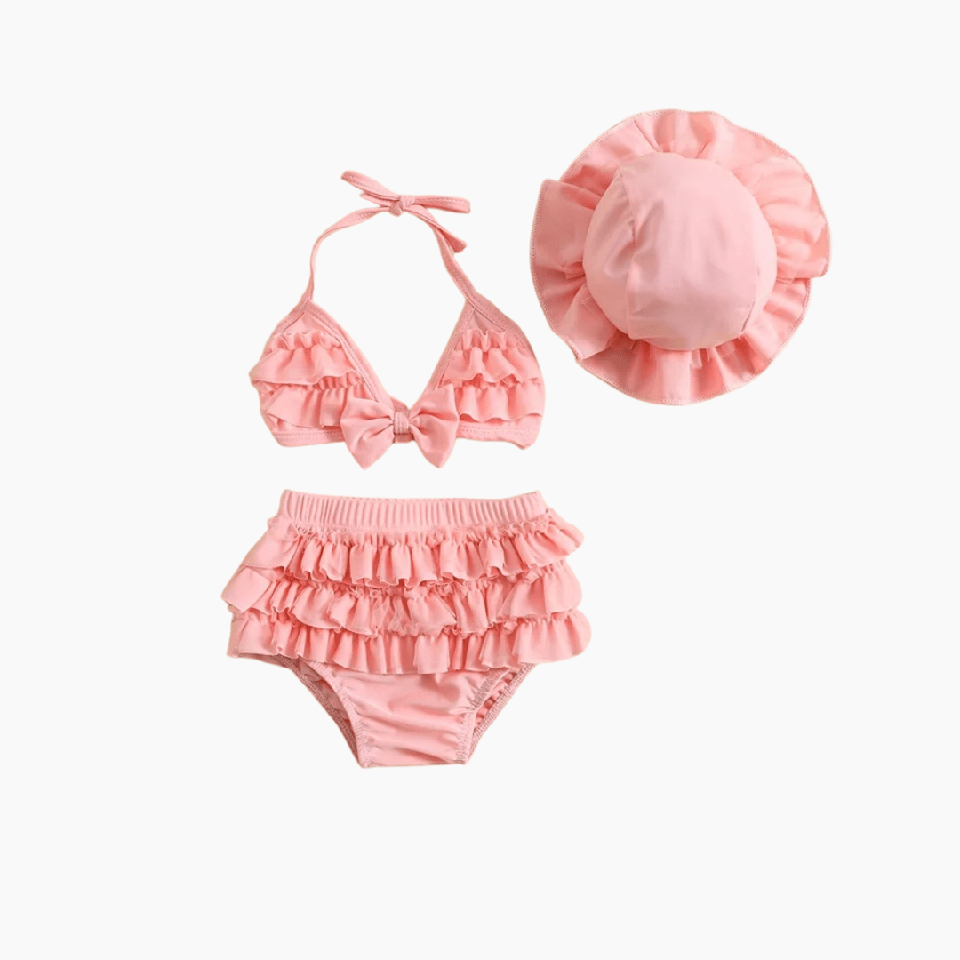 Baby Girl Ruffle Bikini Set with Hat