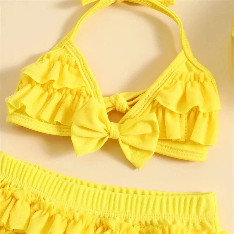 Baby Girl Ruffle Bikini Set with Hat