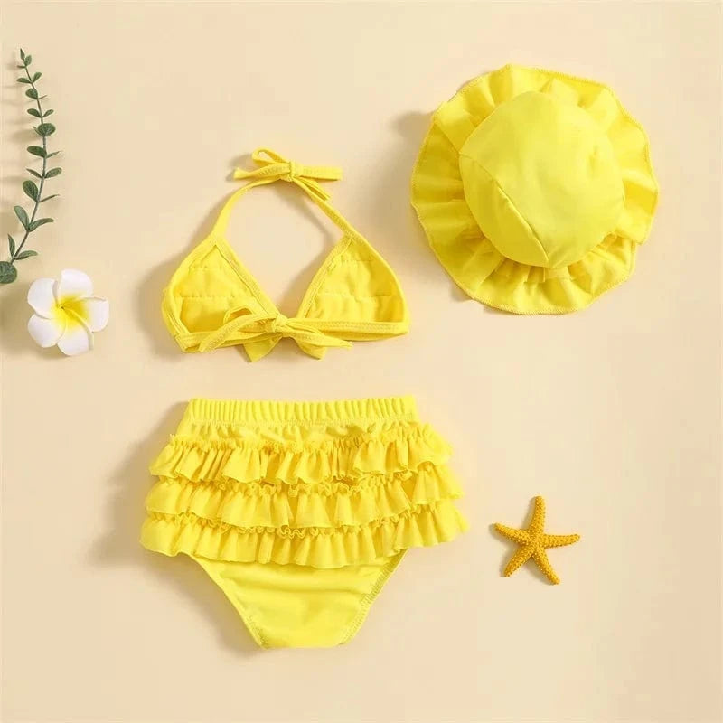 Baby Girl Ruffle Bikini Set with Hat