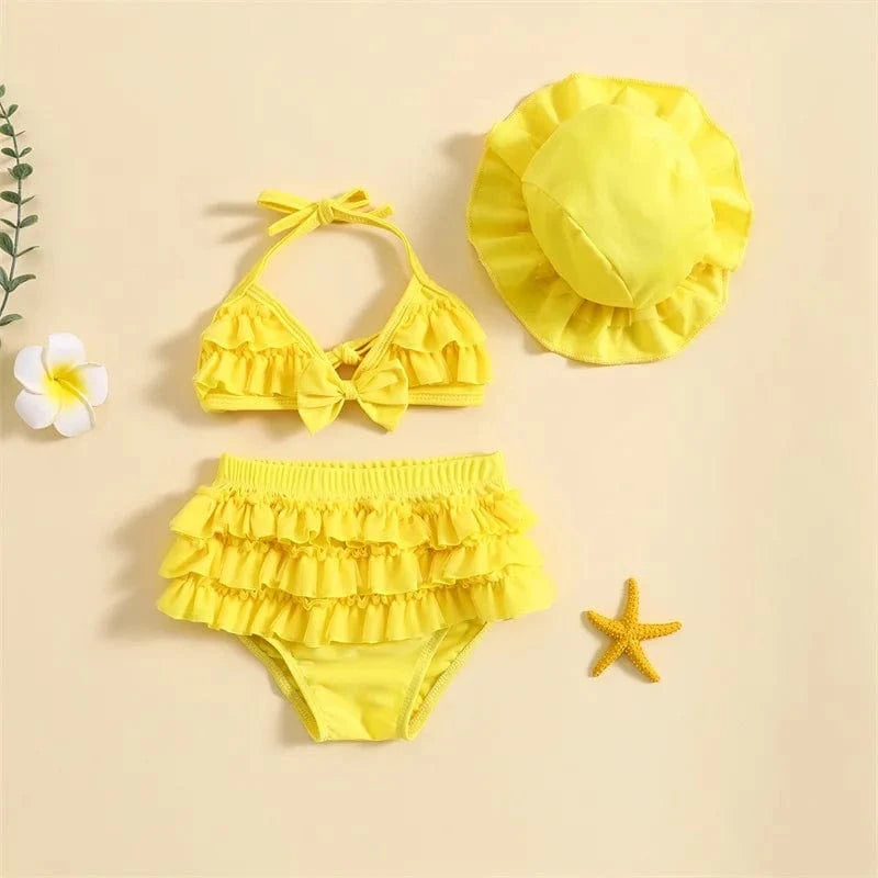 Baby Girl Ruffle Bikini Set with Hat