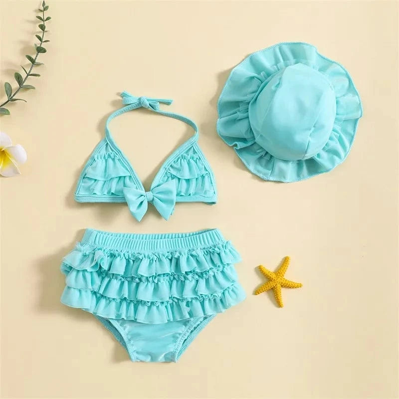 Baby Girl Ruffle Bikini Set with Hat
