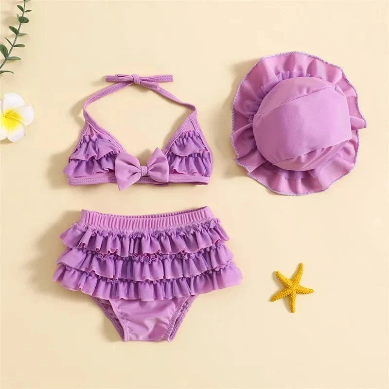 Baby Girl Ruffle Bikini Set with Hat