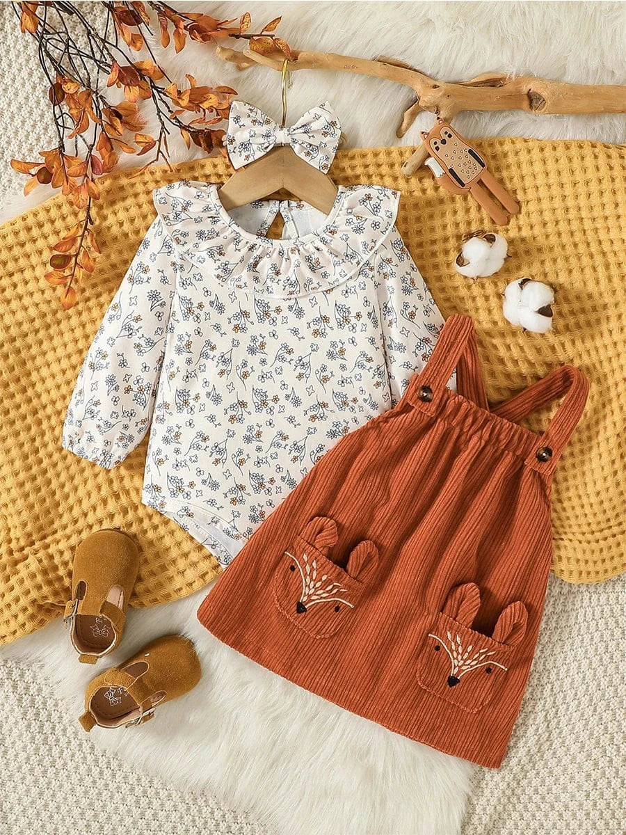 Set / 6-9M Baby Girl's Floral & Corduroy Fox Jumper Dress Set