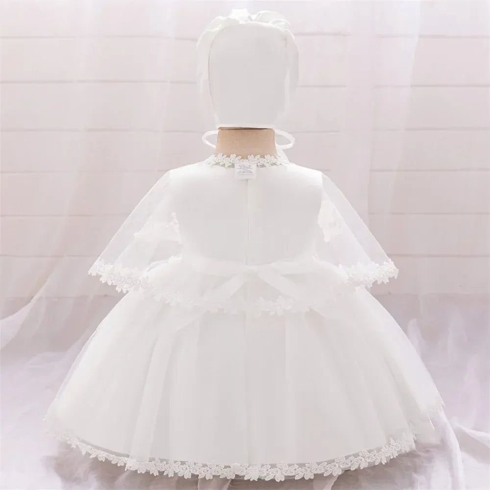 Baby Girl's Lace Baptism and Christening Gown with Bonnet and Cape