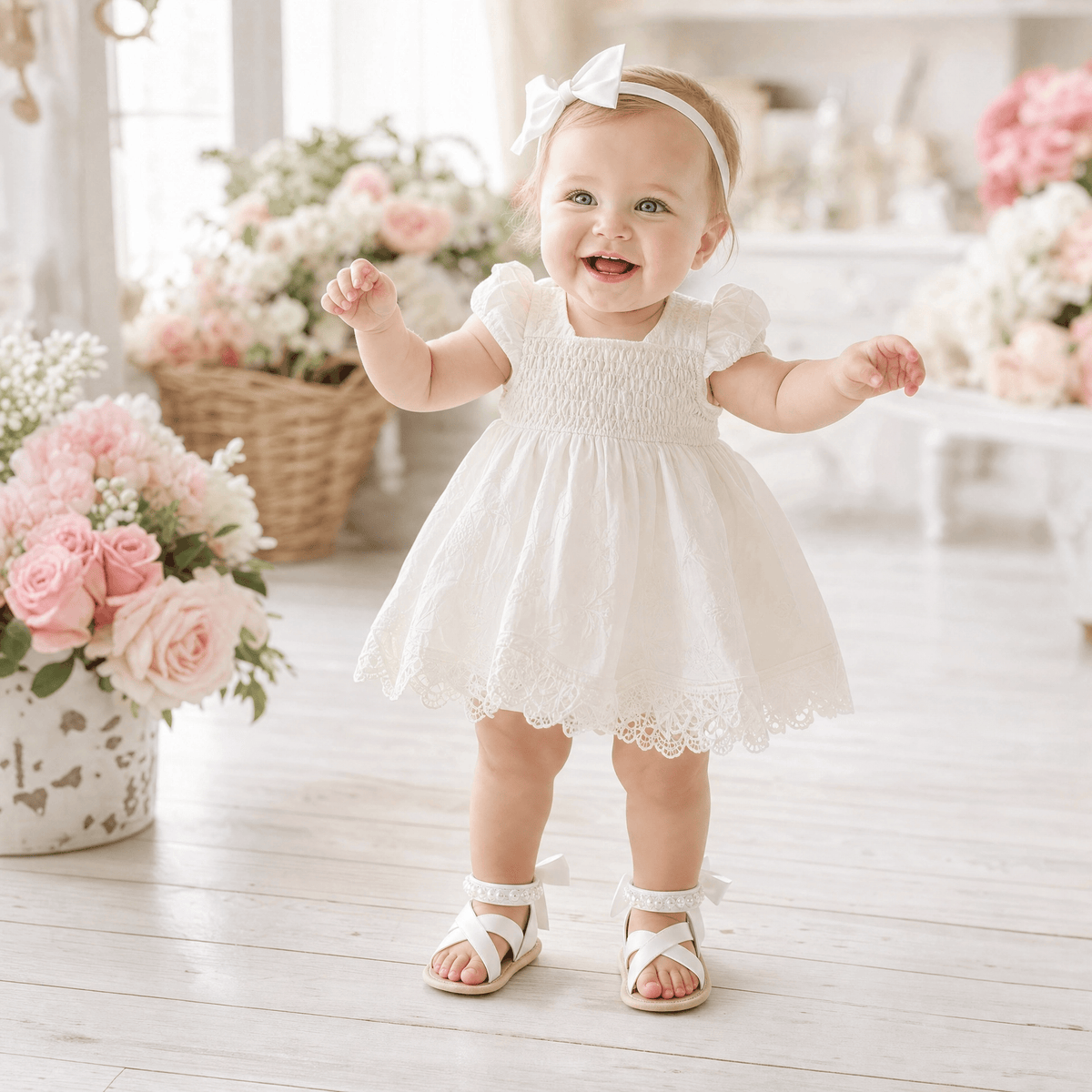 Baby Girl Satin Bow Floral Closed Back Support Sandals