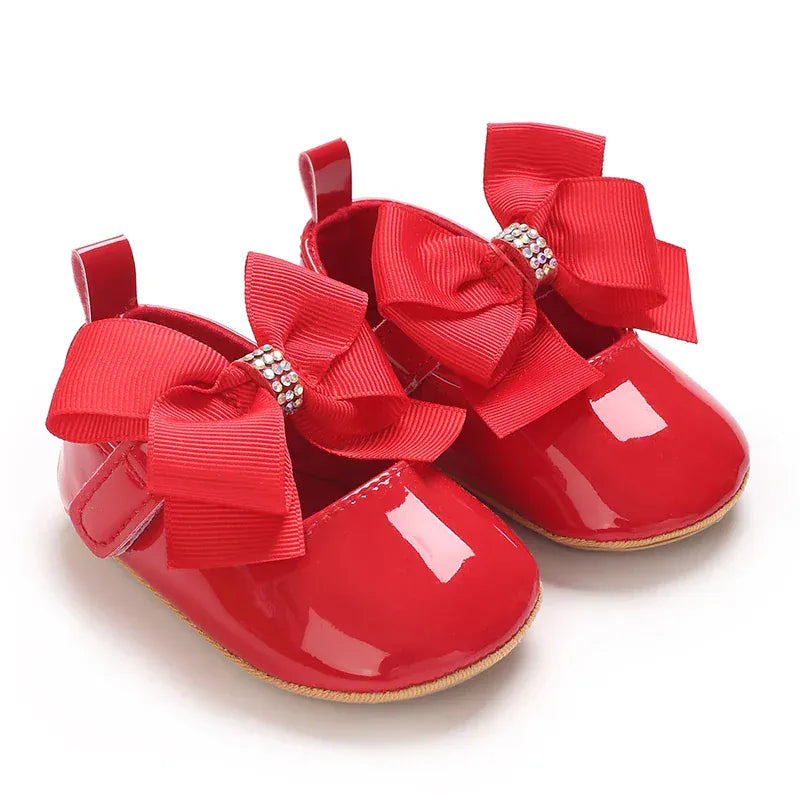 Red / 0-6M Baby Girl Soft Sole Crib Shoes