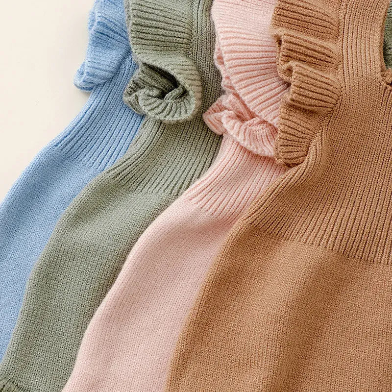 Baby Girl Solid Square Collar Ruffle Sleeve Romper