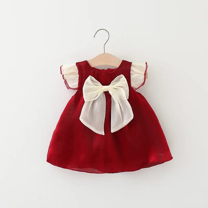 strapless open back dress Baby Girl Summer Princess Dress, Red / 9-12M