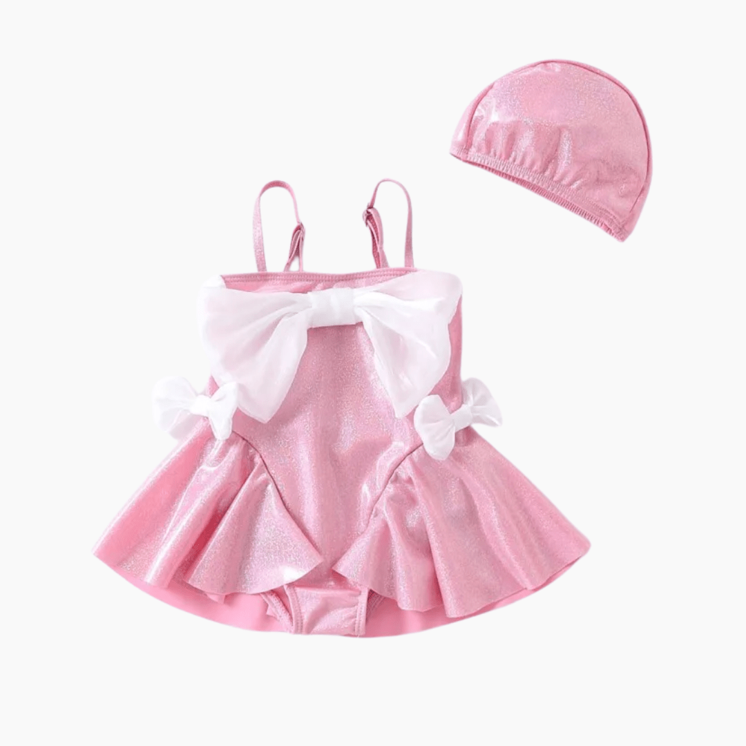 Baby Girl Swimsuit with Big Bow and Cap