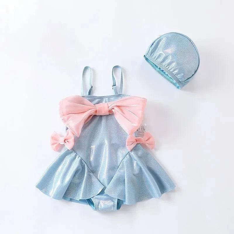 Baby Girl Swimsuit with Big Bow and Cap