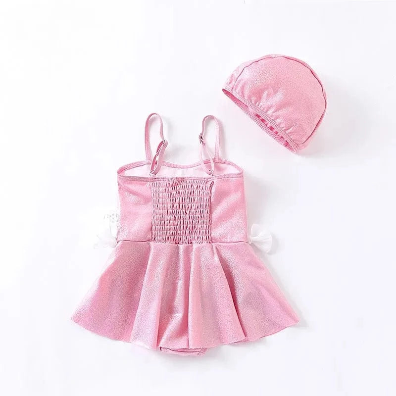 Baby Girl Swimsuit with Big Bow and Cap