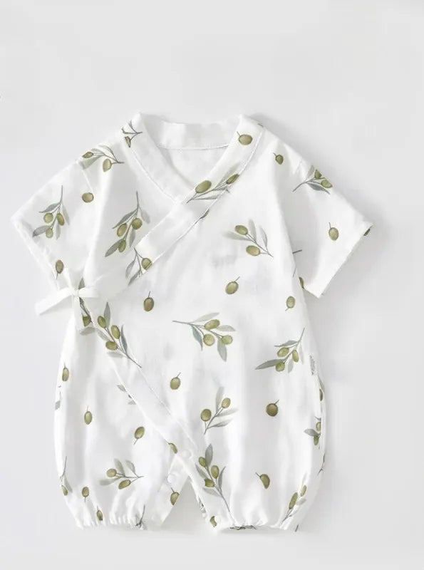 Green / 0-3M Baby Kimono Wrap Romper