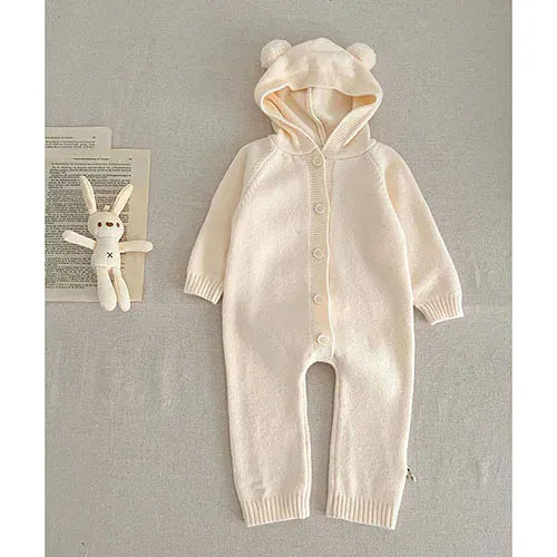 231H22 Apricot / 3M Baby Knitted Hooded Romper