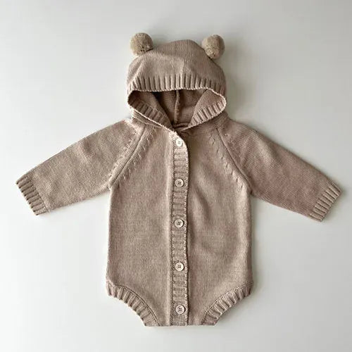 YS01 Apricot / 3M Baby Knitted Hooded Romper