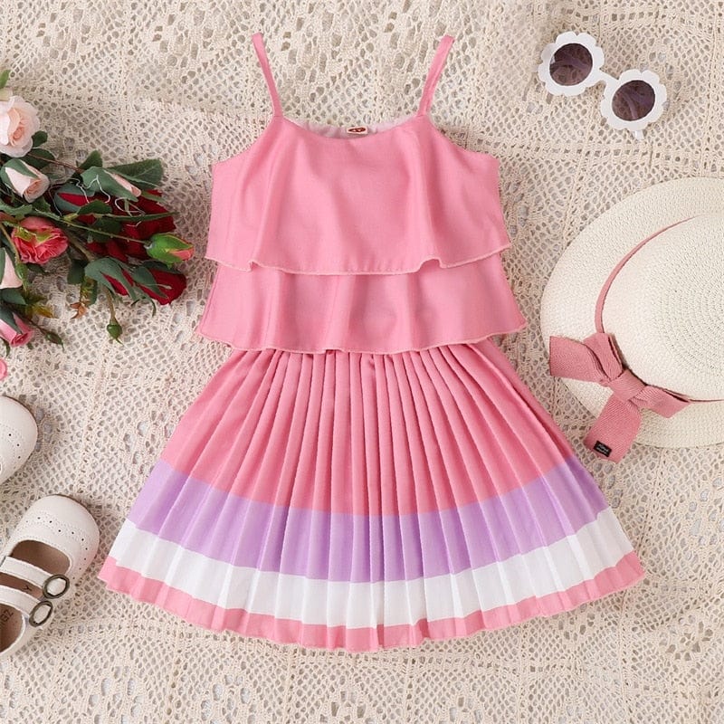 Baby Spaghetti Strap Sling Tops + Colorful Pleated Skirts