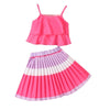 Red / 4T Baby Spaghetti Strap Sling Tops + Colorful Pleated Skirts