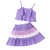 Purple / 4T Baby Spaghetti Strap Sling Tops + Colorful Pleated Skirts