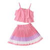 Pink / 4T Baby Spaghetti Strap Sling Tops + Colorful Pleated Skirts