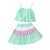 Green / 4T Baby Spaghetti Strap Sling Tops + Colorful Pleated Skirts